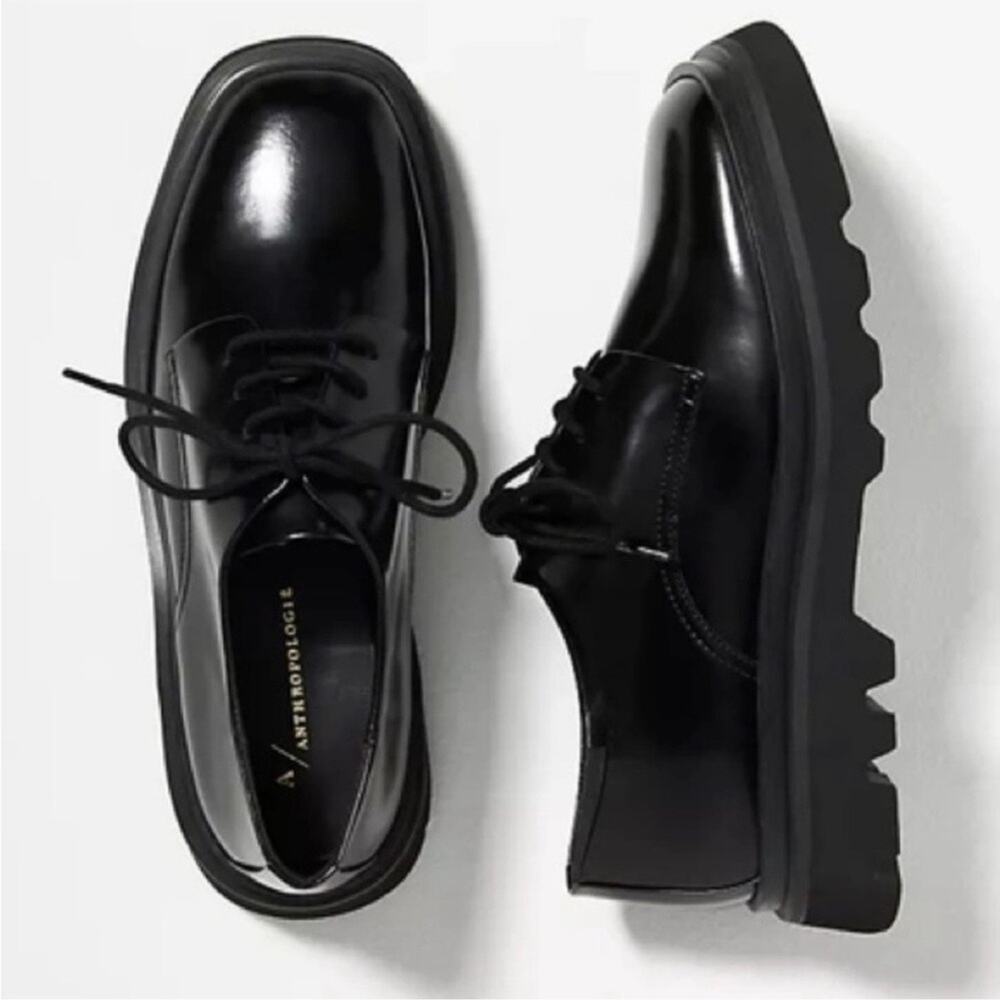 Maeve Black Glossy Leather Lace-Up Loafers